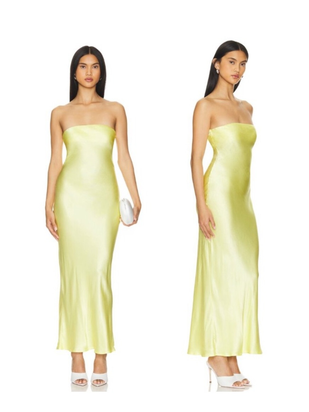 SNDYS Yellow Satin Strapless Slip Dress